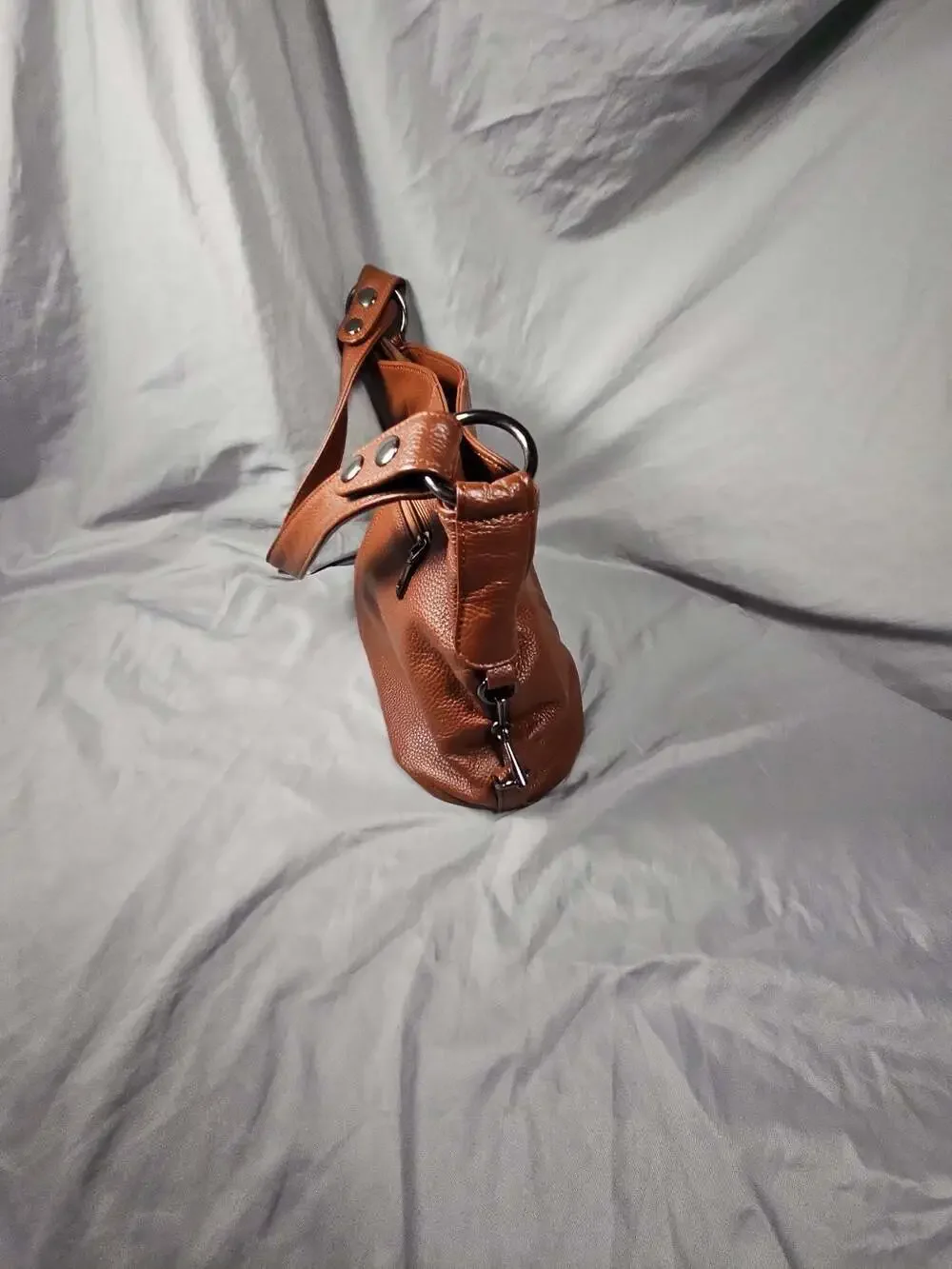 Pebbled Hobo Shoulder Bag in Cognac Brown